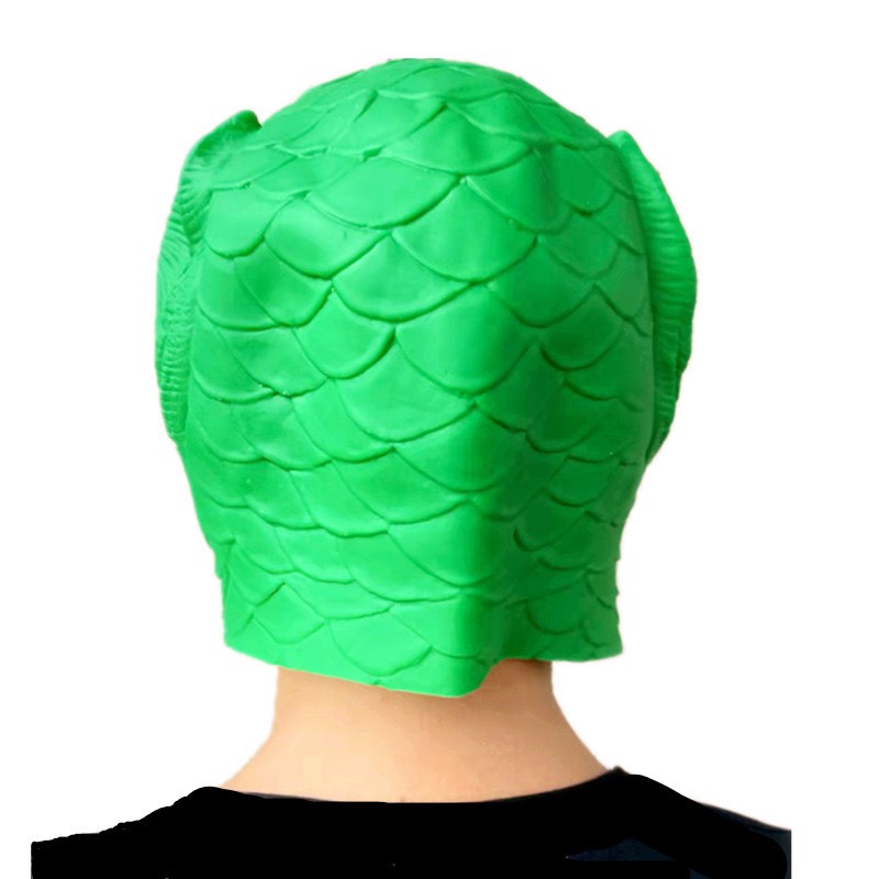 Mặt nạ da mềm trùm đầu hóa trang quái vật đầu cá xanh