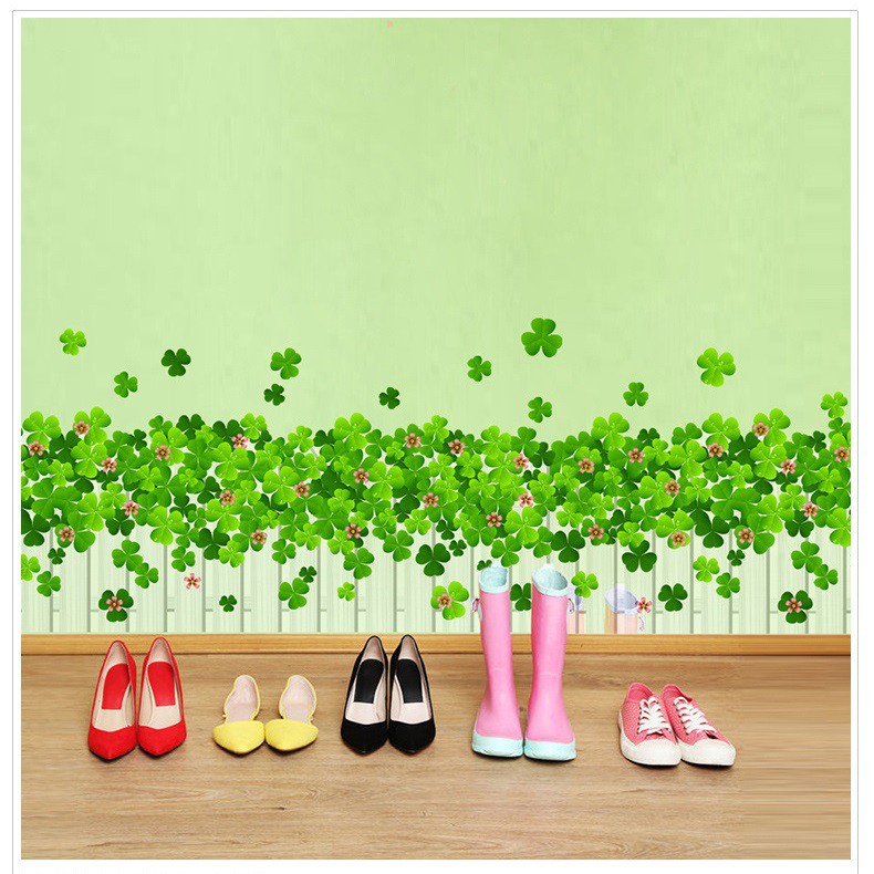 Decal dán trang trí chân tường cỏ may mắn bốn lá AmyShop - decal dán phòng ngủ, trang trí chụp ảnh giá rẻ
