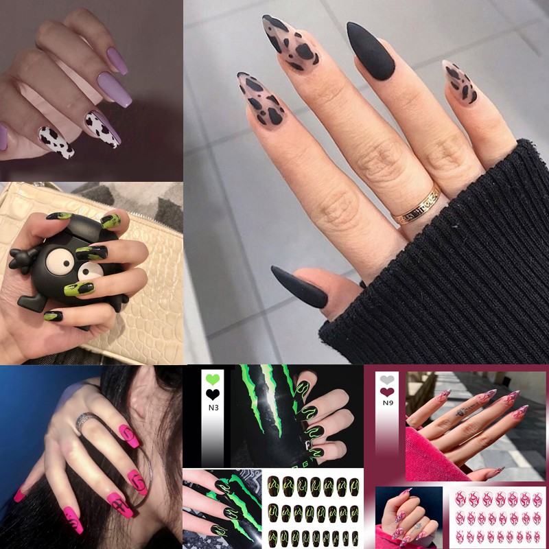 [Hàng mới về] Set 24 Móng Tay Giả Họa Tiết Lá Phong Thời Trang
