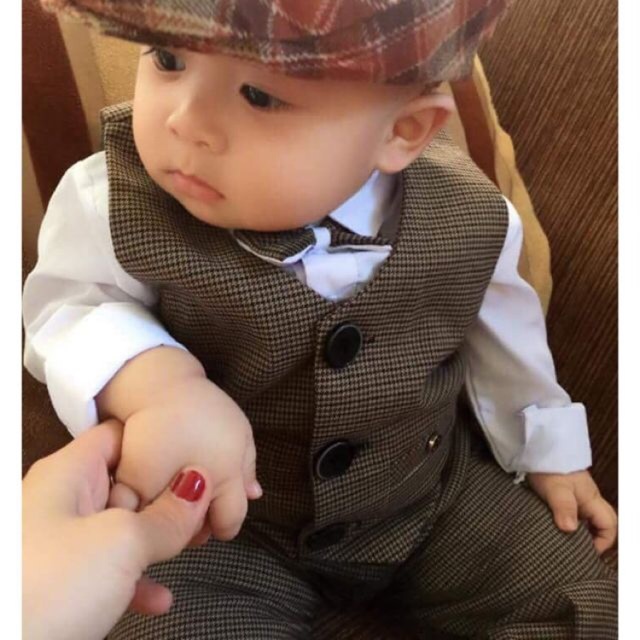 Bộ công tử kẻ cao cấp cho bé trai 8-28kg