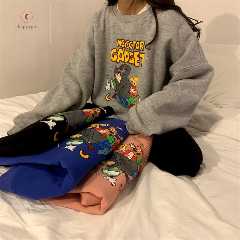Áo sweater dài tay in hình hoạt hình dễ thương phong cách Hàn Quốc cho nữ