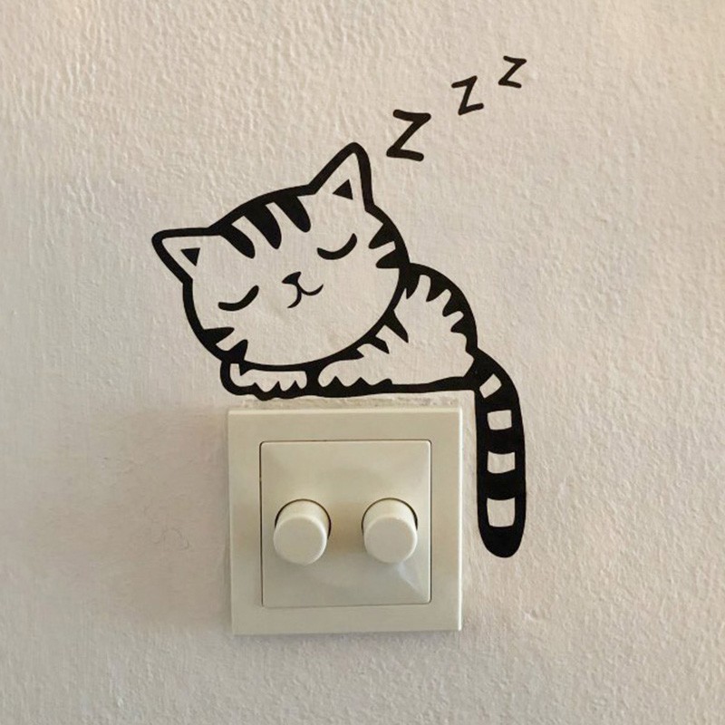 Sticker dán tường trang trí công tắc hình chú mèo đáng yêu