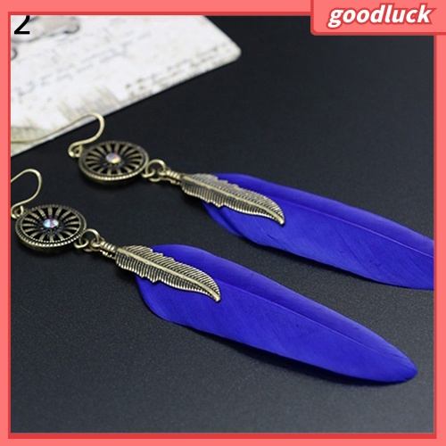 Đôi khuyên tai dài gắn lông vũ phong cách vintage thời trang cho nữ