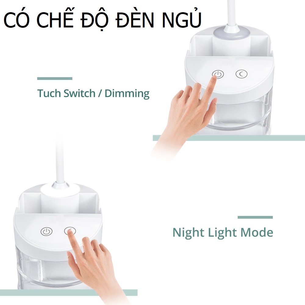 Đèn học để bàn chống cận thị sạc tích điện cổng USB có Ngăn chứa đồ mã 36013
