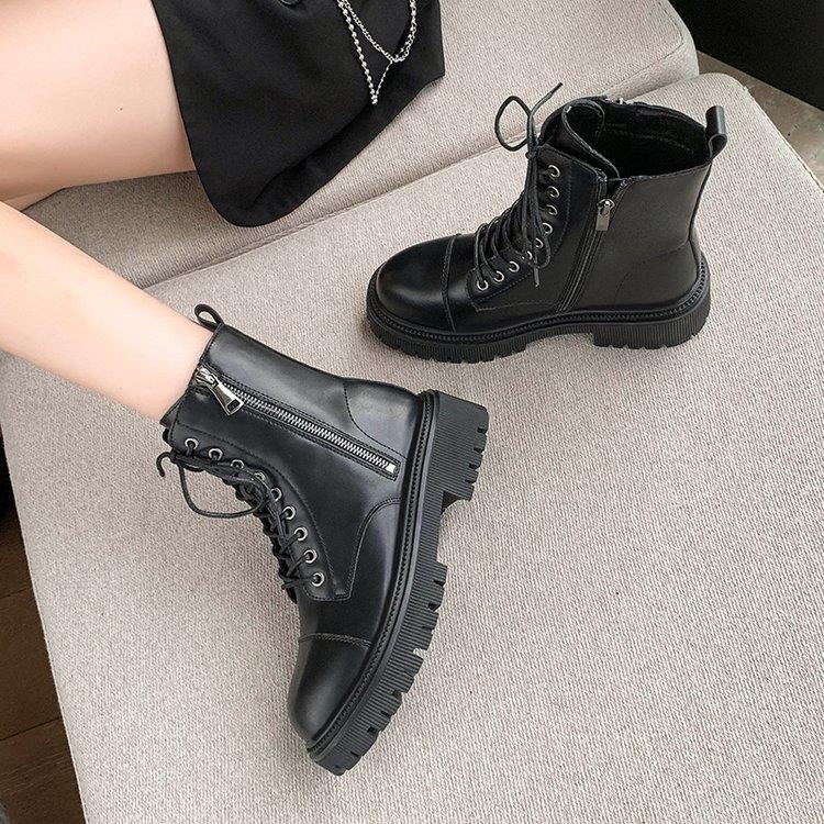 Giày Bốt Martin Da Mềm Đế Dày Phối Khóa Kéo Bên Hông Kiểu Anh Thời Trang Thu Đông Cho Nữ
