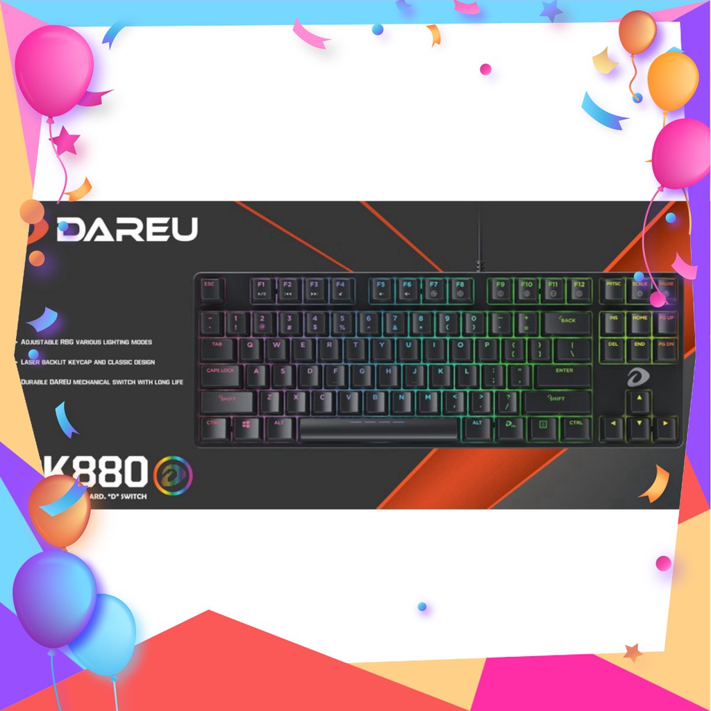 Bàn phím cơ Gaming DAREU DK880 87KEY (RGB, Blue/ Brown/ Red D switch) - Bản mới EK880