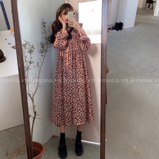 Váy đầm hoa nhí dáng dài vintage đỏ trắng x VINTAGE DRESS