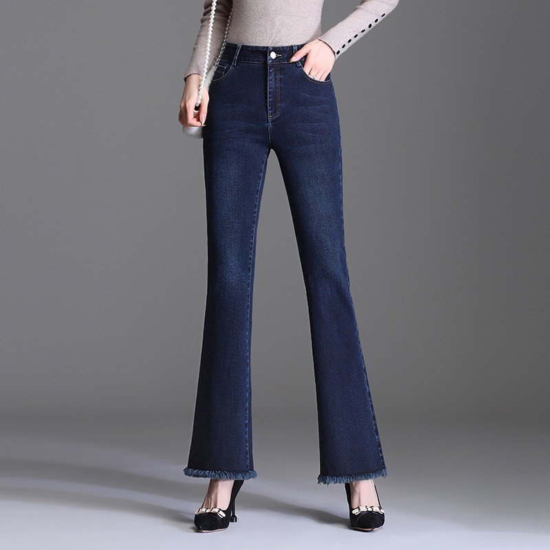 Quần Jean Nữ OoKi Cạp Cao Ống Bass Cotton co Giãn 4 Chiều Quần Bò Nữ Ống Loe Dáng Skinny 40- 65Kg