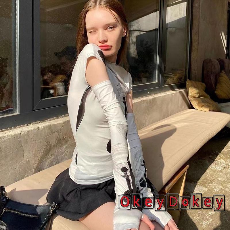 Áo Crop Top + Áo Cánh Tay Lửng Họa Tiết y2k Dành Cho Nữ