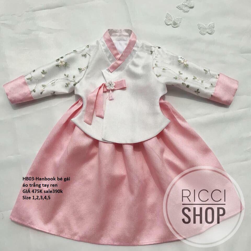 Hanbok bé gái áo TRẮNG tay ren