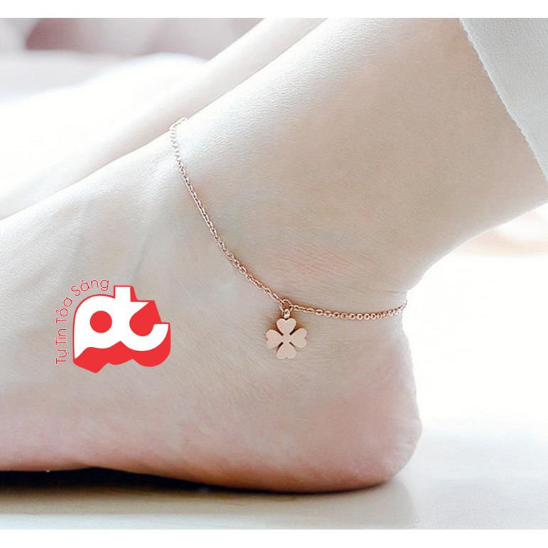 Lắc chân nữ titan thép không gỉ cao cấp sang trọng rẻ đẹp không đen HCM VnShop  cỏ 4 lá