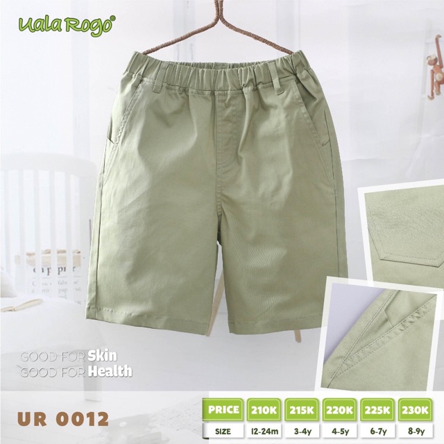 Quần ngố kaki vải mềm cotton organic Uala Rogo 0012 cho bé trai