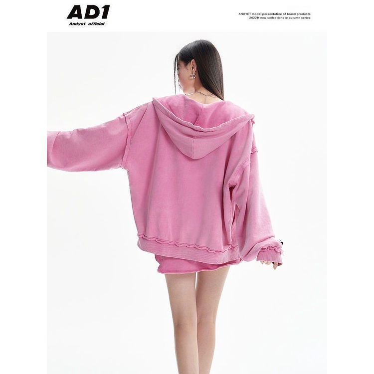 Andyet AD1 / 22AW Áo Khoác Có Mũ Trùm Đầu Khóa Kéo Đôi Phong Cách Retro Sờn Cho Nữ