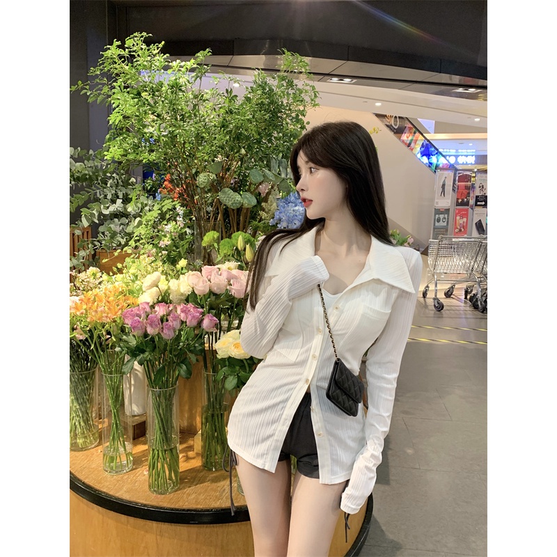 COZOK Áo sơ mi tay dài ôm eo dễ phối đồ hợp thời trang