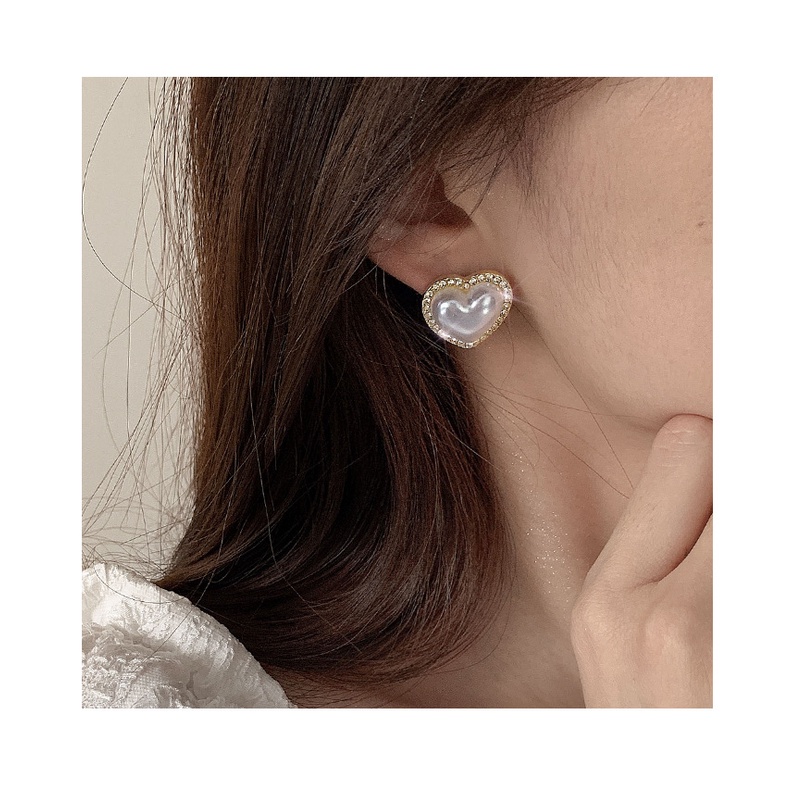 Bông Tai Mạ Bạc 925 Hình Trái Tim Đính Ngọc Trai Thời Trang 2022