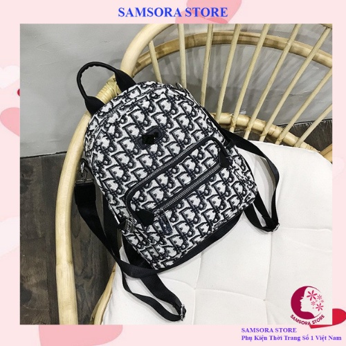 Balo nữ đi học thời trang cá tính họa tiết d.i.o.r cao cấp  da trơn size 32 Samsora store - BL2124