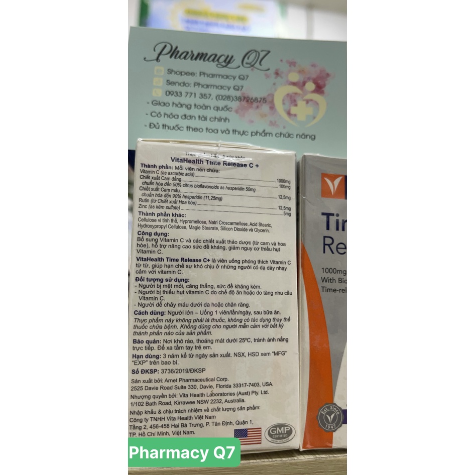 VITAHEALTH Viên uống bổ sung vitamin C Vitahealth Time Release C + (30 viên) - Mỹ c1000 c 1000