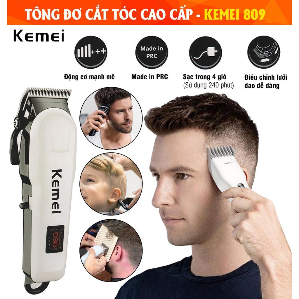 Tông Đơ Cắt Tóc Chuyên Nghiệp Kemei 809a, Khuyến Mại Tặng kèm 2 Kéo Cắt Tỉa, Bảo Hành 1 ĐỔi 1 Trong 7 Ngày