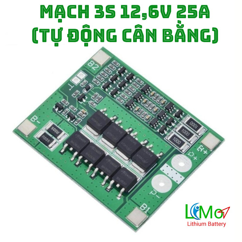 Mạch bảo vệ pin 3S 25A. Bảo vệ pin sắt Lithium ion 3S 12,6V Xả liên tục 25A, Tự động cân bằng, chống chai pin - Limo