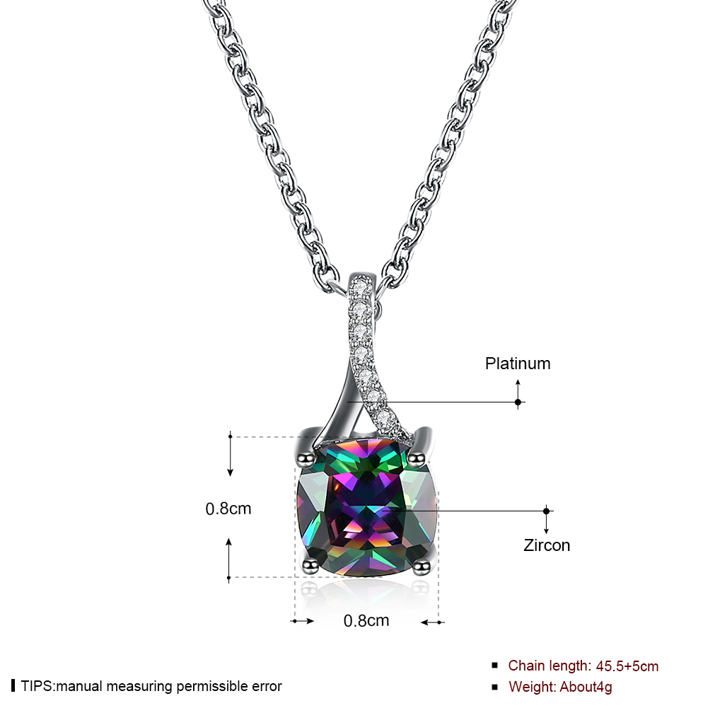 Fashion woman square color zirconium two-piece earrings necklace set[fash]