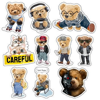 Bộ 10 Sticker ủi áo Hình Gấu Teddy Siêu Cưng