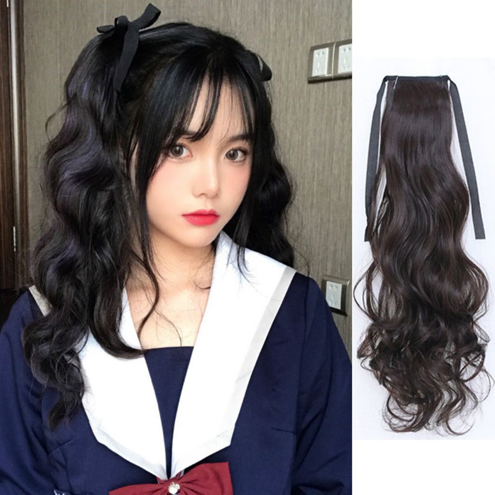 [Hàng giao ngay]Bộ tóc giả dài xoăn đuôi ngựa bằng sợi tổng hợp nhiều màu thời trang cho nữ