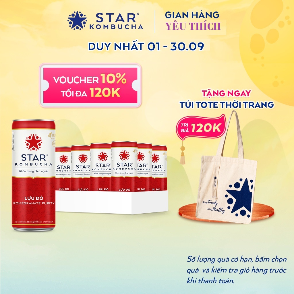 Trà KOMBUCHA - Vị Lựu Đỏ/PomeGranate Purity ( Thùng x 12 Lon ) STAR KOMBUCHA.