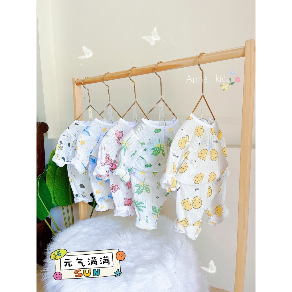 Bộ cotton giấy dài tay, cài vai cho bé sơ sinh hàng đẹp - BO6