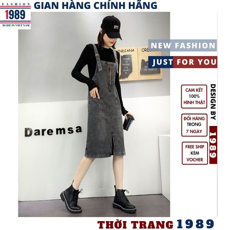 (QUÀ TẶNG LÀ NƯỚC XẢ VẢI)Yếm Váy Jeans Nữ 🌺Chất Bò Phối 2 Túi Trước Kèm Dây Kéo Mang Phong Cách Hàn Quốc 2021 ,TIỆM 1989