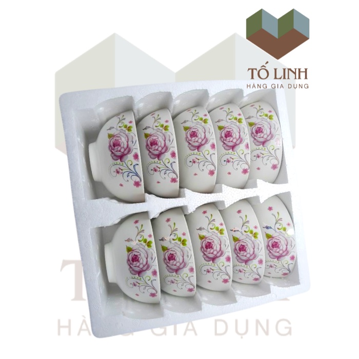 Bộ 10 chén cơm sứ hoa cao cấp,,Sét 10 chén cơm sứ hoa cao cấp