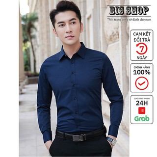 Áo sơ mi nam dài tay trơn chất vải cotton lụa,