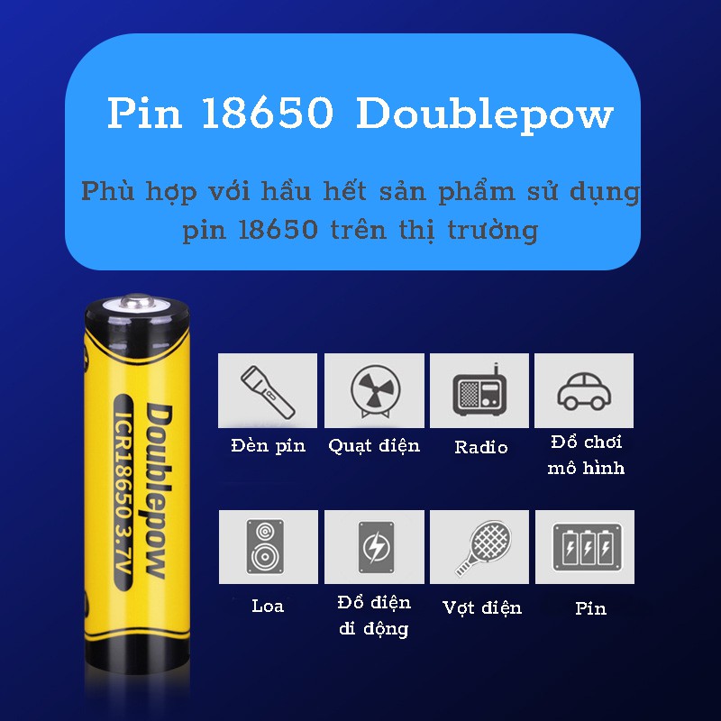 Pin sạc Doublepow 18650 3.7V 1200mAh- chính hãng Doublepow- Pin bền bỉ, an toàn
