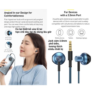 Tai Nghe Nhét Tai Baseus H19 Âm Thanh Nổi 6D chân 3.5 có Mic Cho Điện Thoại Xiaomi Samsung Oppo Vivo