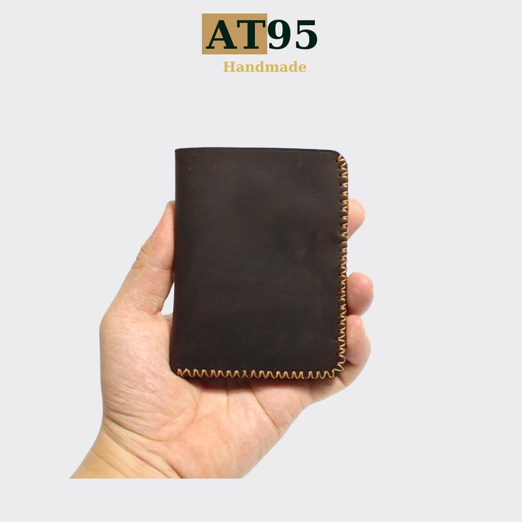 Ví đứng Titan may viền X da bò thật hàng thủ công thương hiệu AT95 HANDMADE