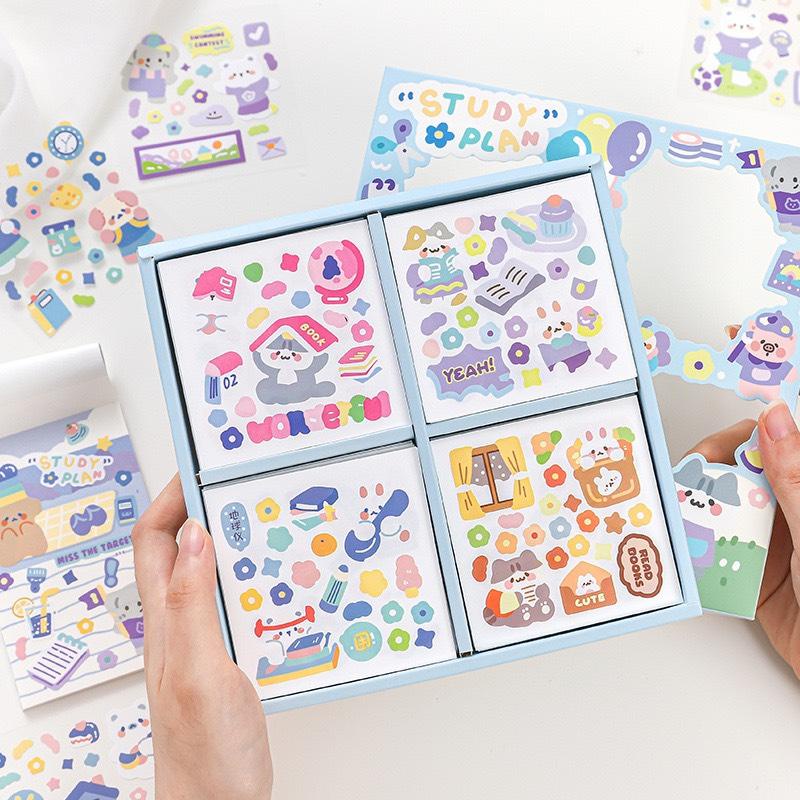 Set 10 tấm sticker/nhãn dán chủ đề STUDY PLAN chất liệu PET PVC họa tiết nổi bật dễ thương trang trí sổ top loader