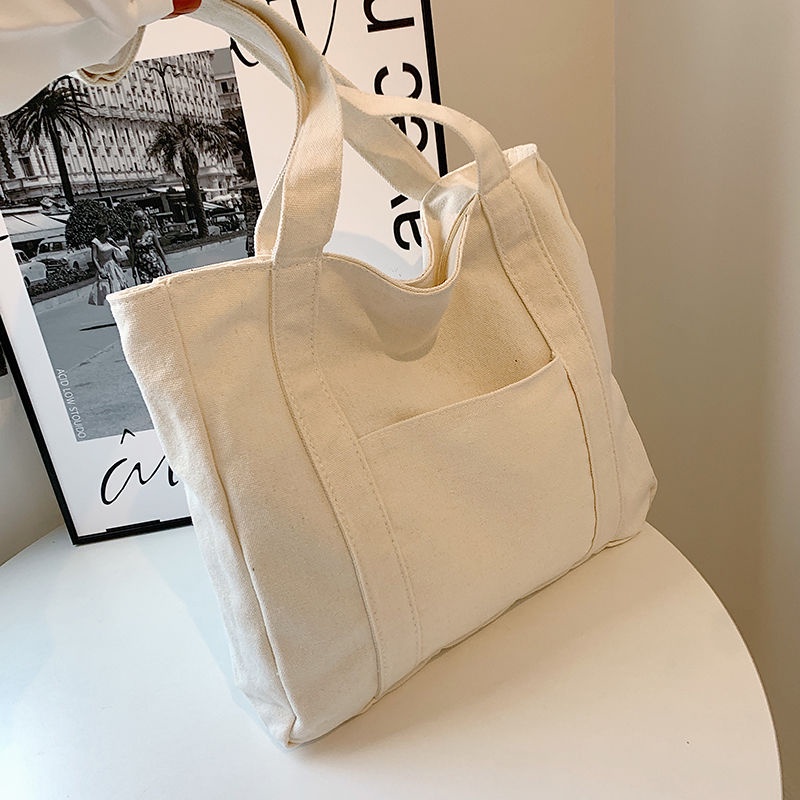 Túi Xách Canvas Cỡ Lớn Có Khóa Kéo Phong Cách Hàn Quốc Cho Nữ