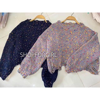 Áo len cốm croptop màu xanh / tím -shop8868