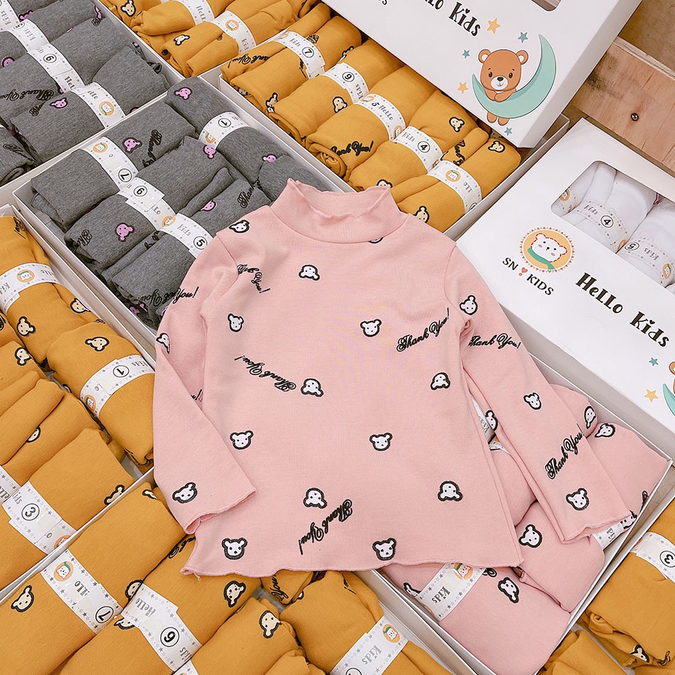 ÁO HÀN DÀI TAY CHO BÉ GÁI CỔ CAO IN HÌNH ĐÁNG YÊU DÀY DẶN, MỀM MẠI ĐÓNG HỘP XỊN XÒ COTTON LEN SIZE 7-19KG [ADT02]