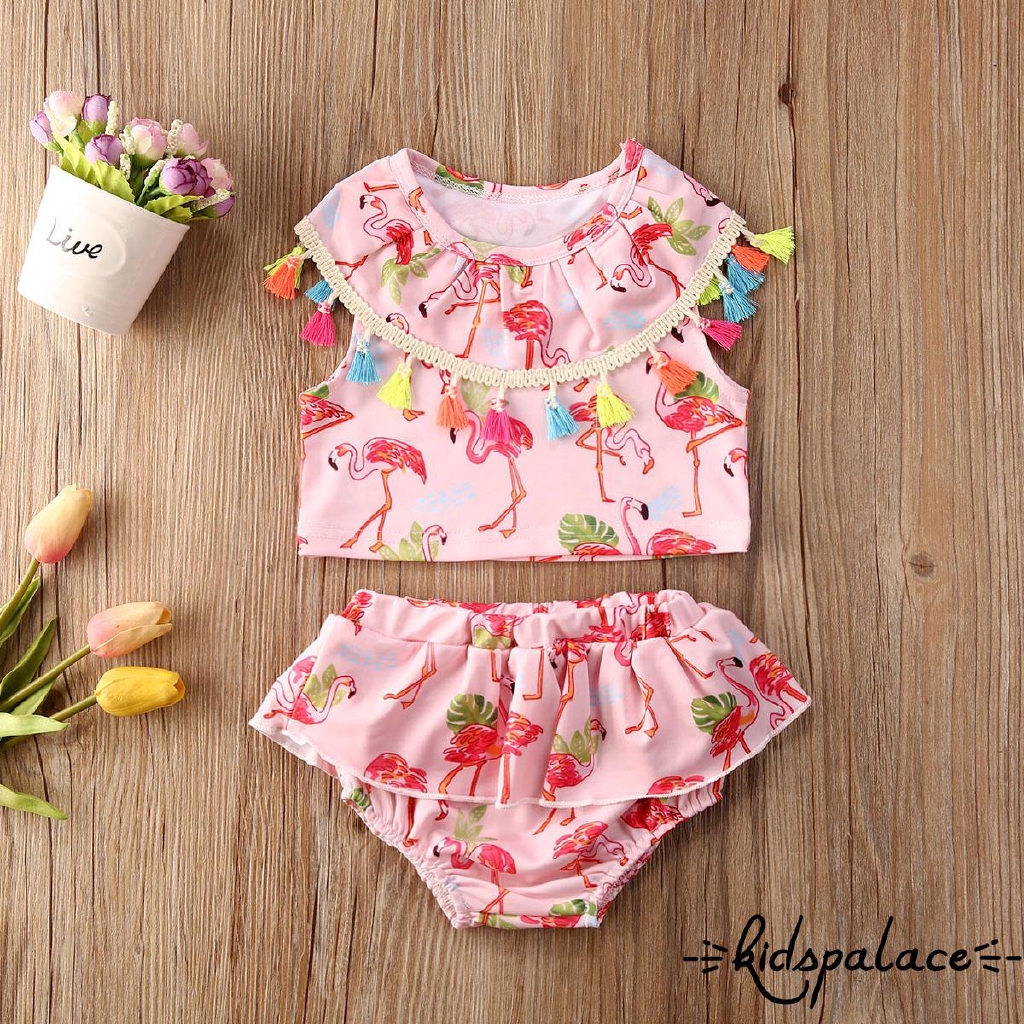 ➤♕❀❤Summer Baby Girl Fashion Pink Tassel Bikini Set