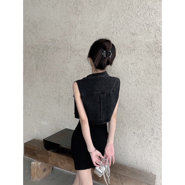 Áo Bò Jeans Gile Croptop Sát Nách