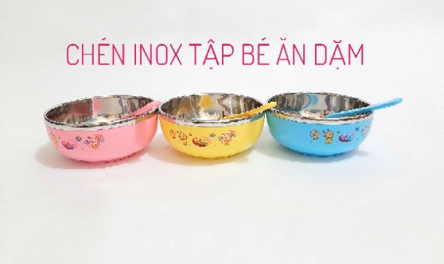 Chén inox cách nhiệt tập bé ăn dặm Hàn Quốc tặng kèm muỗng