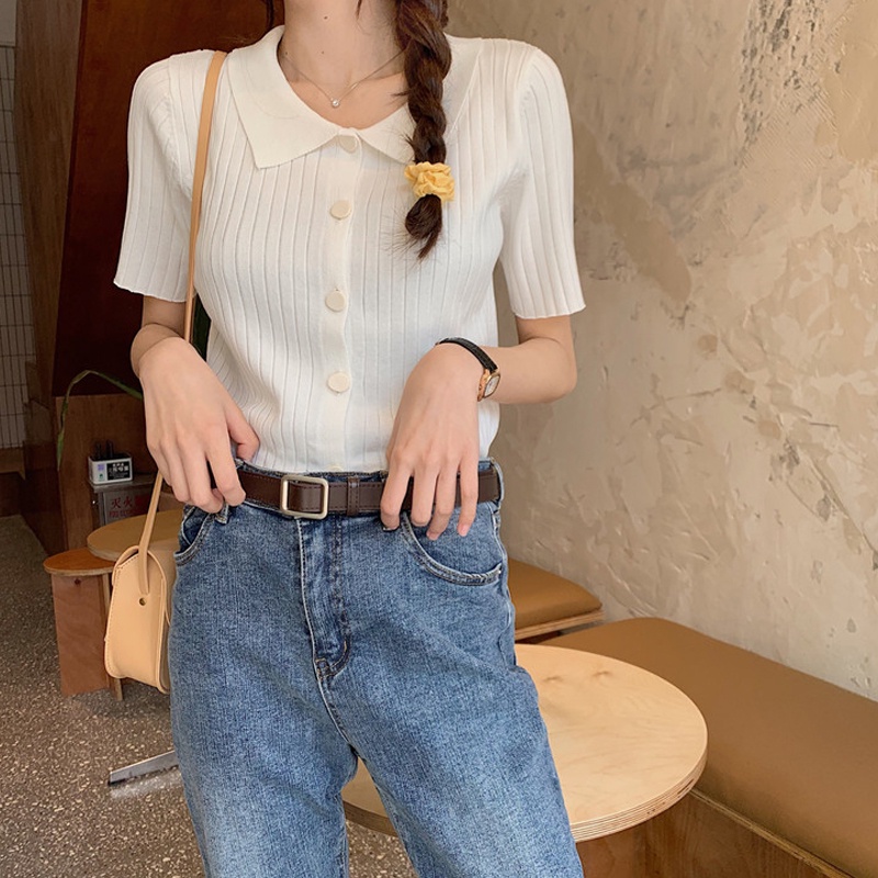 Áo Thun polo Dệt Kim Tay Ngắn Màu Hồng Thời Trang Mùa Xuân 2022 Mới