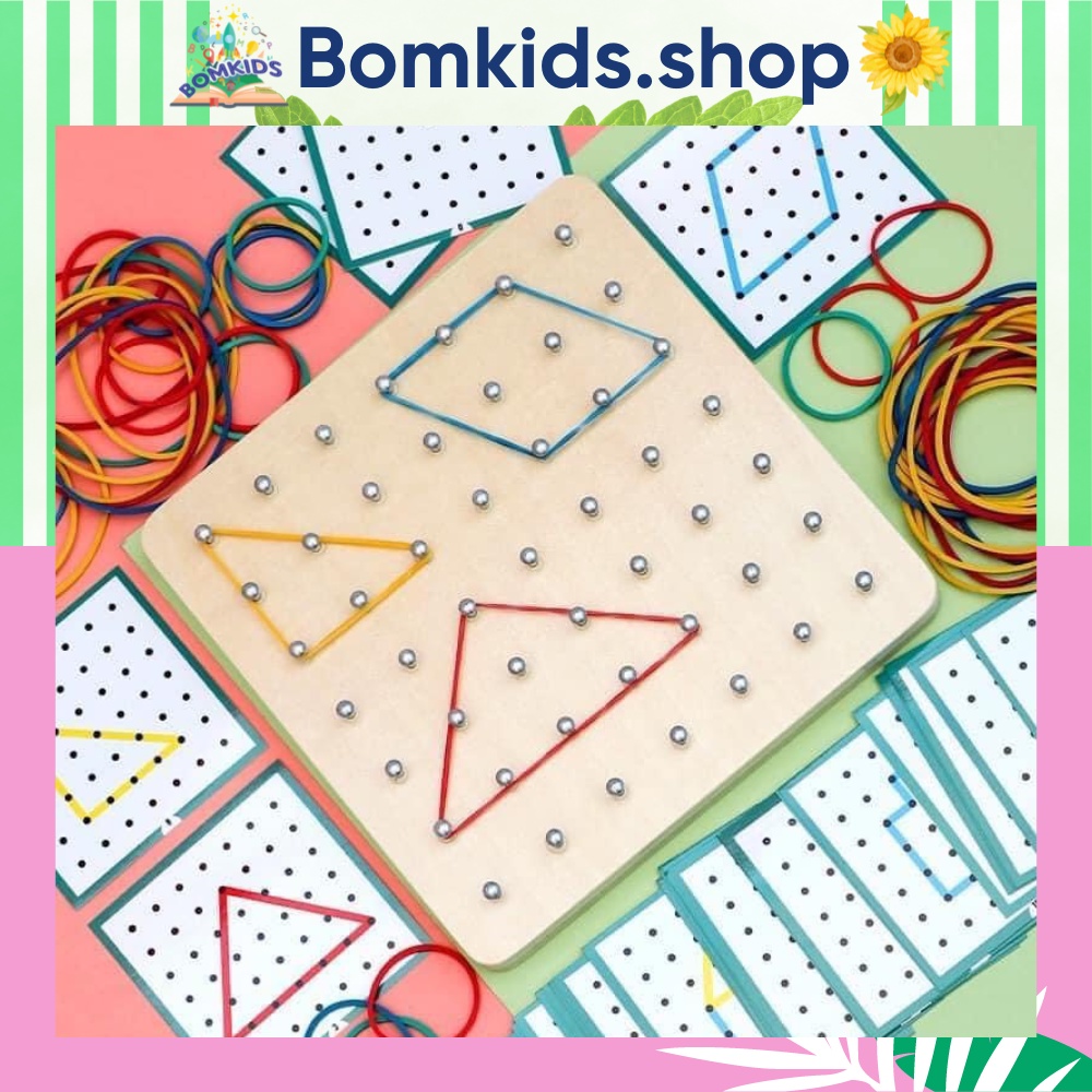 Rubber band Board ⚡ SALE SẬP SÀN ⚡ Bảng gỗ với dây chun tạo hình giáo cụ Montessori