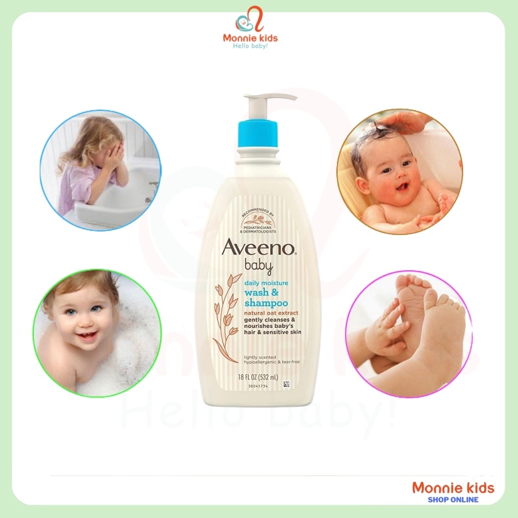 Sữa tắm gội cho bé 2in1 Aveeno Baby, sữa tắm trẻ em chiết xuất yến mạch  - Monnie Kids