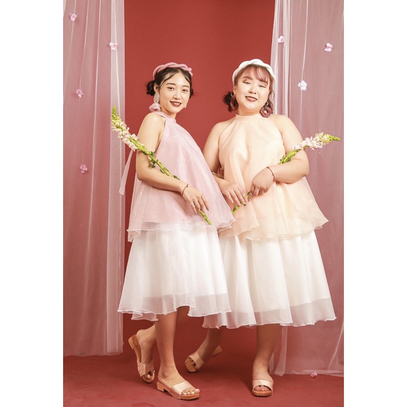 VIÊN HOẠT - SET ÁO YẾM VOAN KÍNH DÁNG BỒNG CUTOUT CHÂN VÁY VOAN KÍNH 60CM