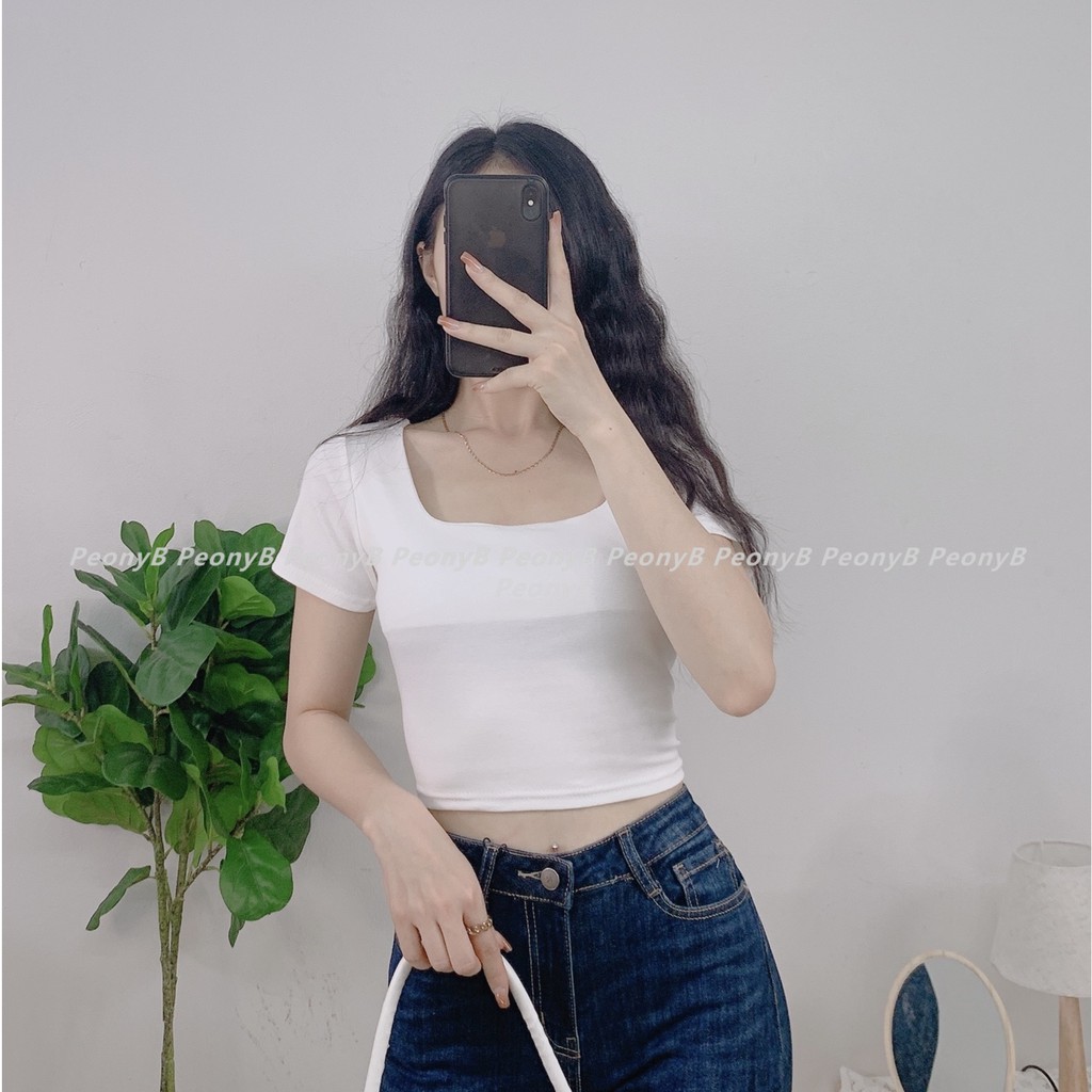 Áo thun croptop cổ vuông cộc tay nữ - Phông tay lỡ dáng ngắn ôm body sexy ulzzang SIÊU HOT