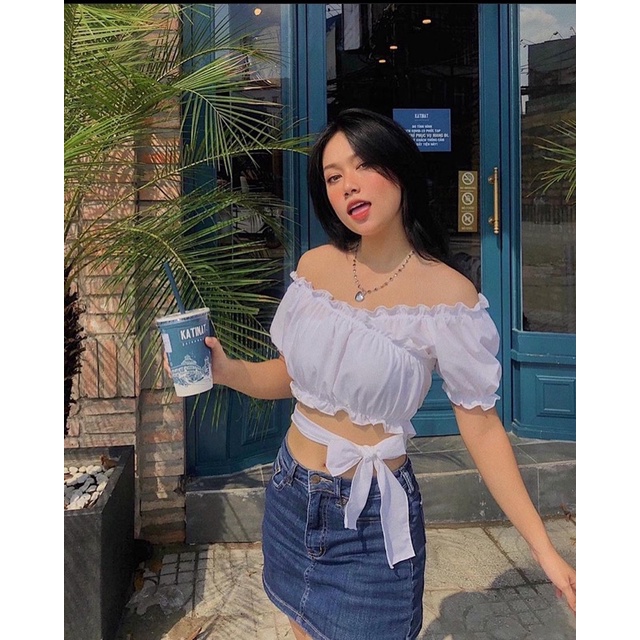 MIA_CROPTOP_ÁO_THẮT_NƠ_TAY_PHỒNG🥑(HÌNH THẬT 100%)