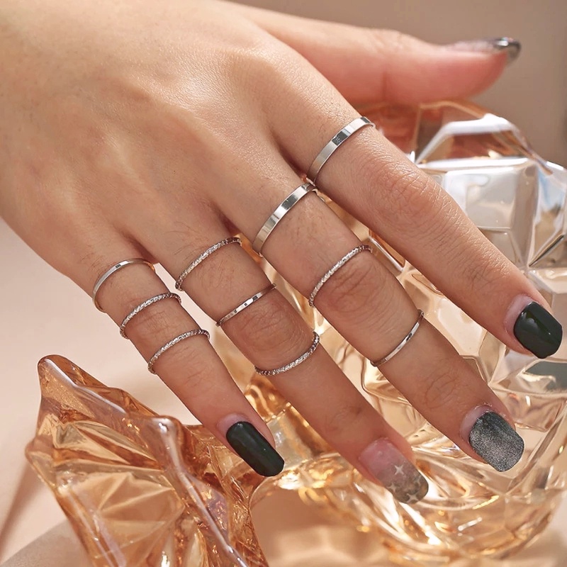 Set 10 Nhẫn Kim Loại Đeo Khớp Ngón Tay Thời Trang Nữ