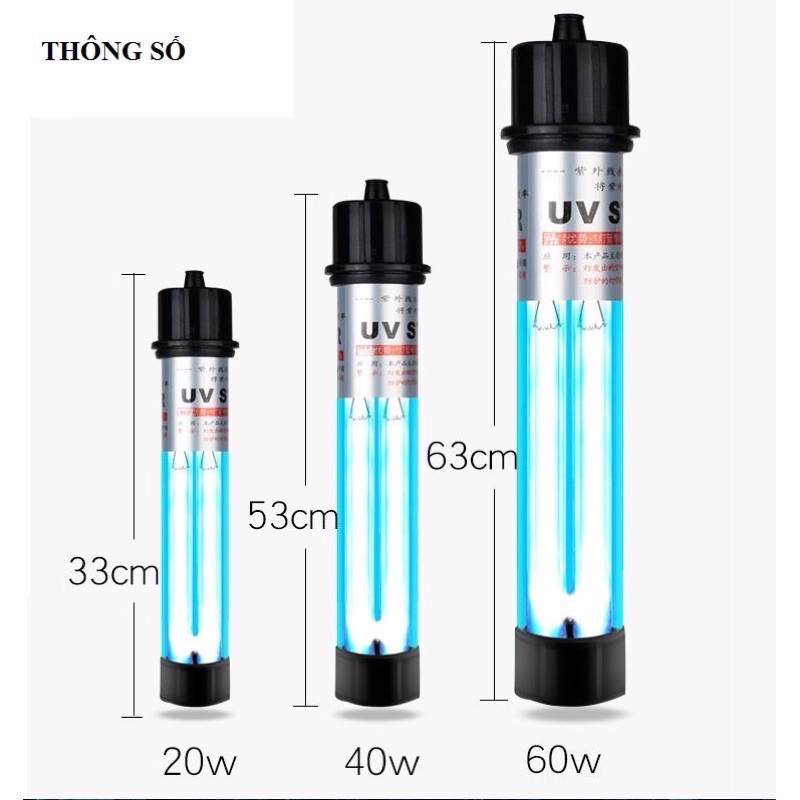 [Mã PET50 giảm 10% - tối đa 50K đơn 250K] Đèn UV 2 bóng diệt tảo, khuẩn có hại dành cho hồ cá lớn công suất 20,30,40,60W