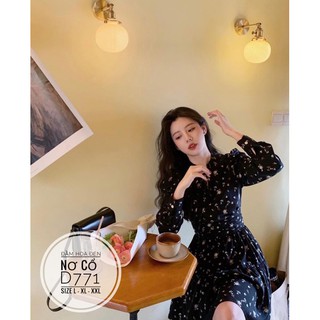 Bigsize Đầm hoa đen nơ cổ D771